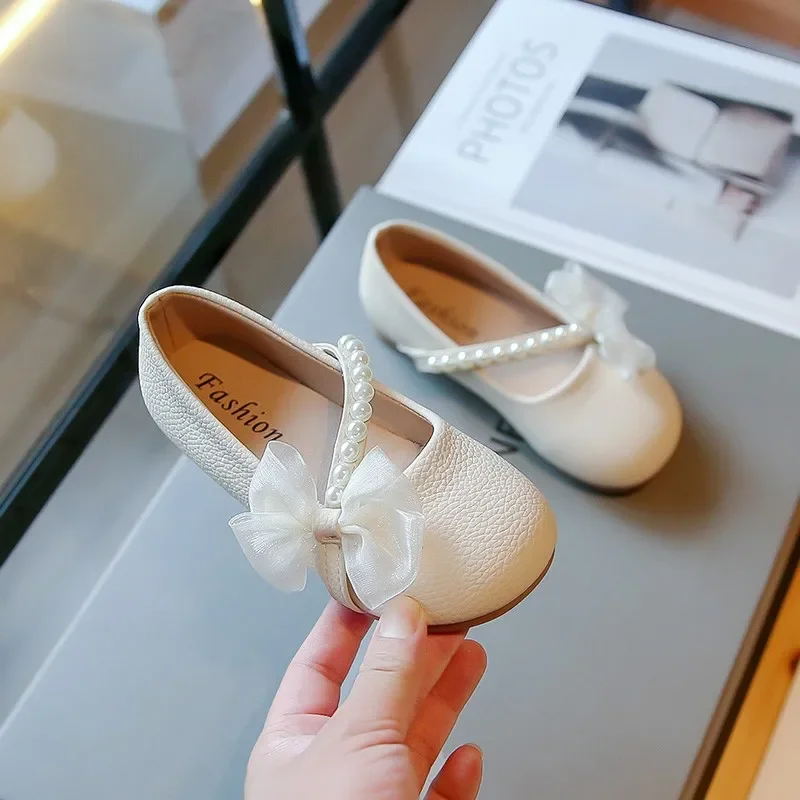 Children Casual Shoes for Girls Pearls Chic 2023 New Summer Elegant Princess Mary Jane Shoes Simple Platform Non-slip Kids Shoes