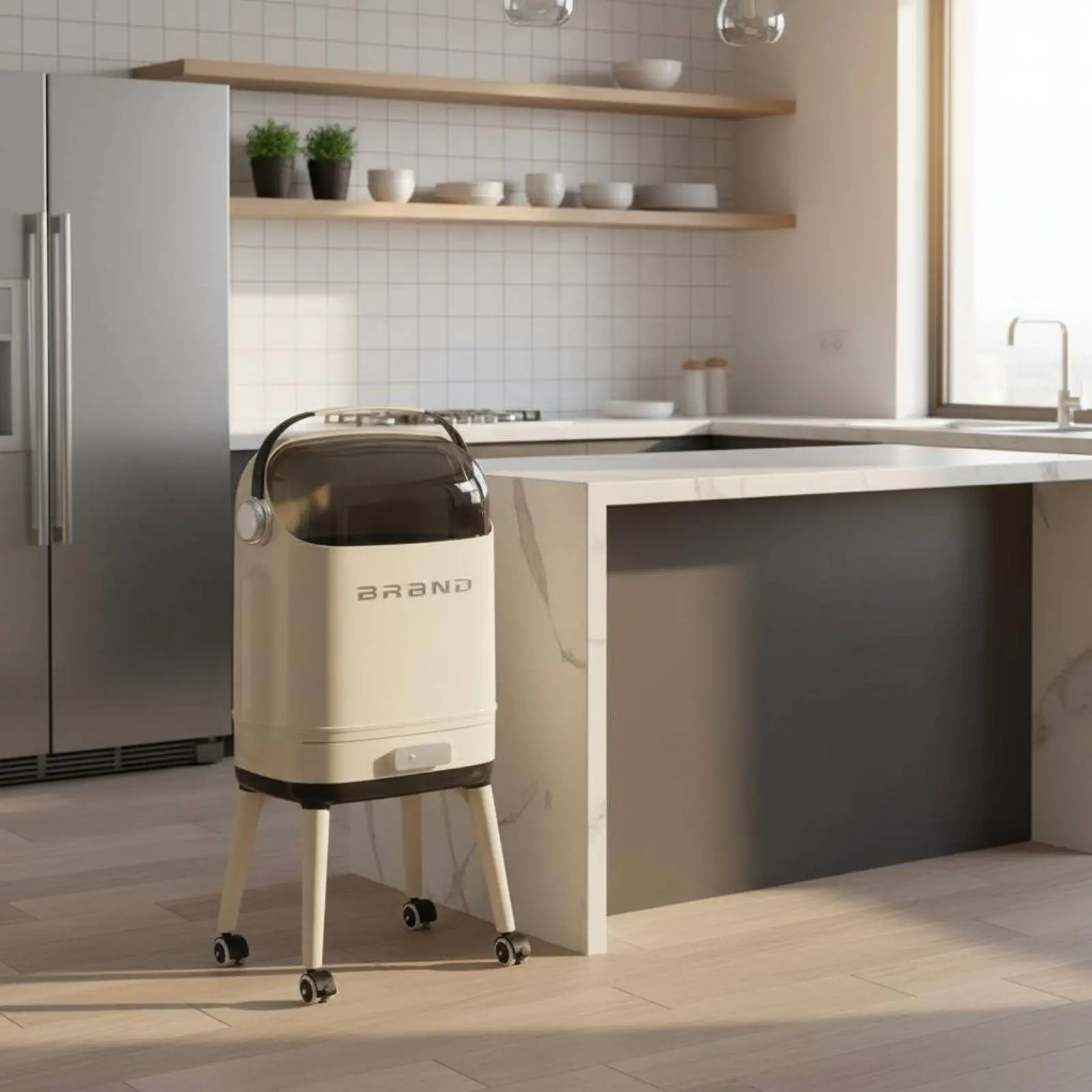 

High-Leg Trash Can with Wheels No-Bend Ergonomic Height Rolling Kitchen Garbage Can Freestanding Waste Container with Lid