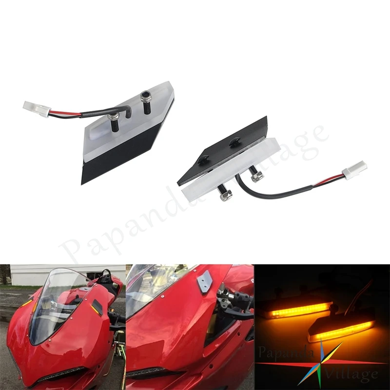 

Motorcycle Front Mirror Block Off LED Turn Signals For Ducati 959/1299 Panigale Amber Turn Signal Indicator Blinker Plug & Play