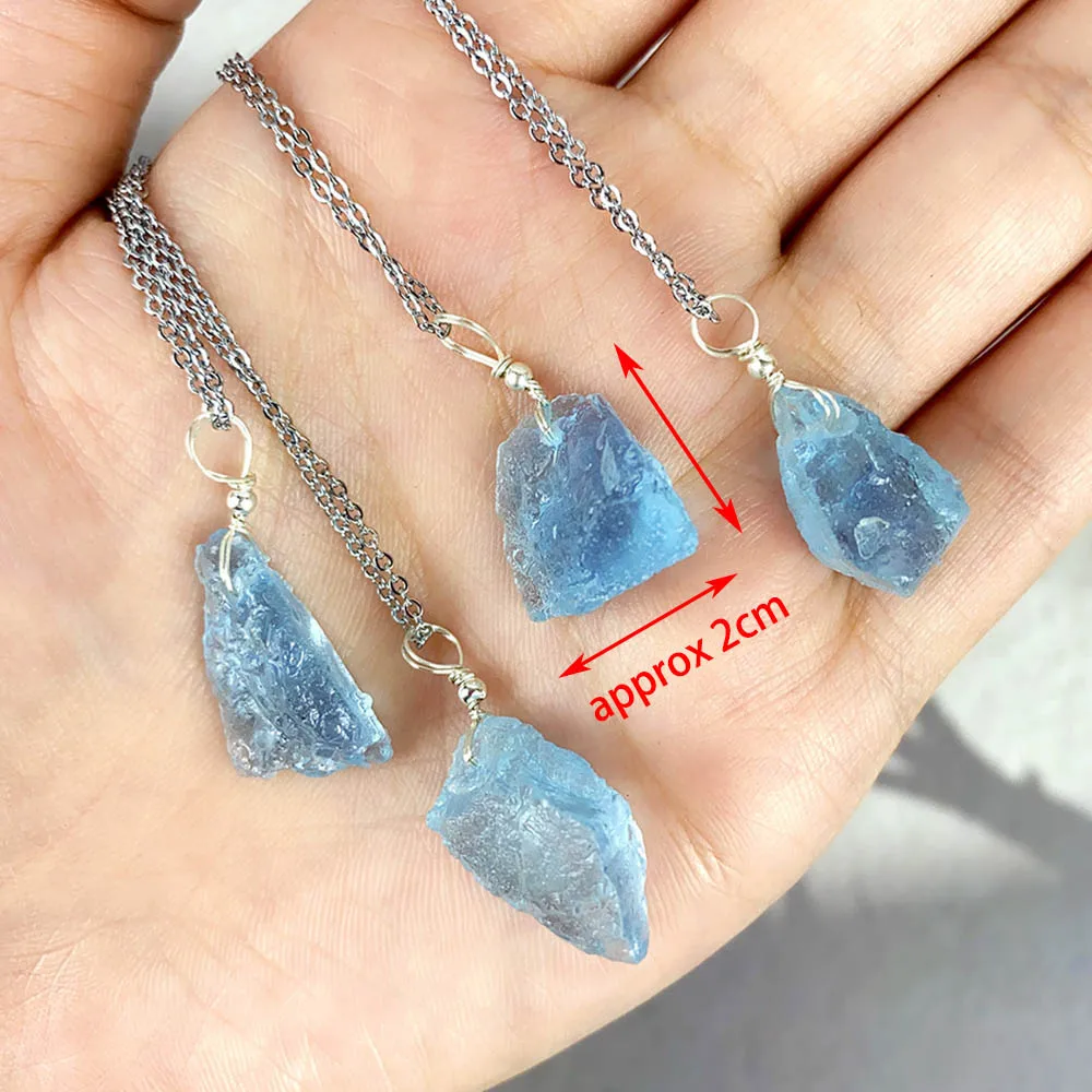 1Pcs Real Natural Blue Aquamarine Pendant Raw Beryl Crystal Jewelry Semi-Precious Stone Mineral For Necklace Wife Daughter Gifts