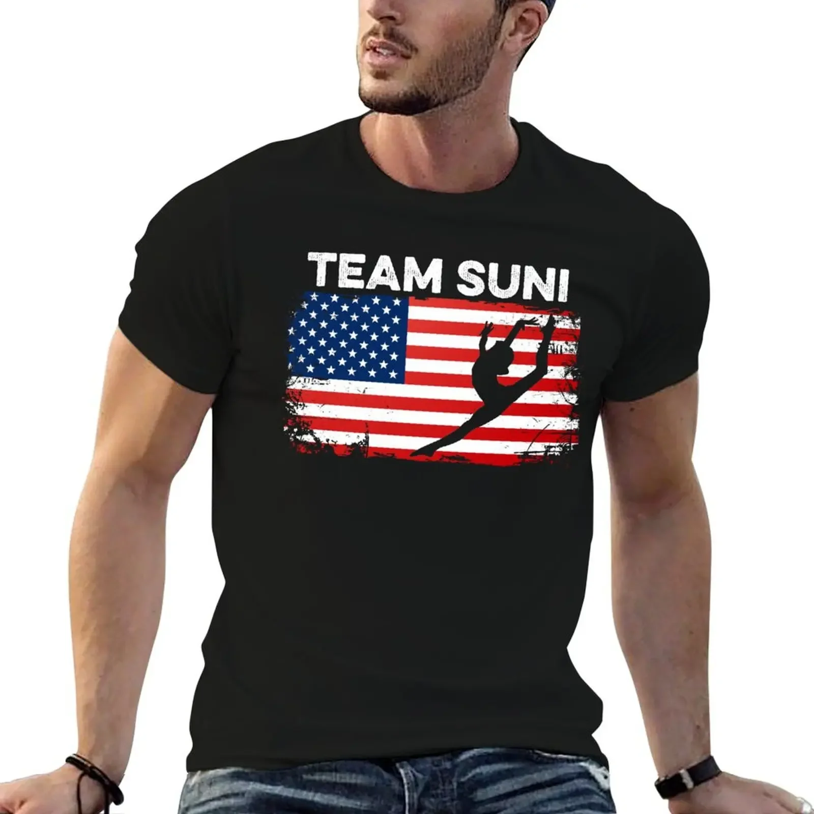 

Team Suni Gymnastics Sunisa Lee Gymnast USA Flag America T-Shirt for a boy cheap stuff sublime oversizeds men t shirt