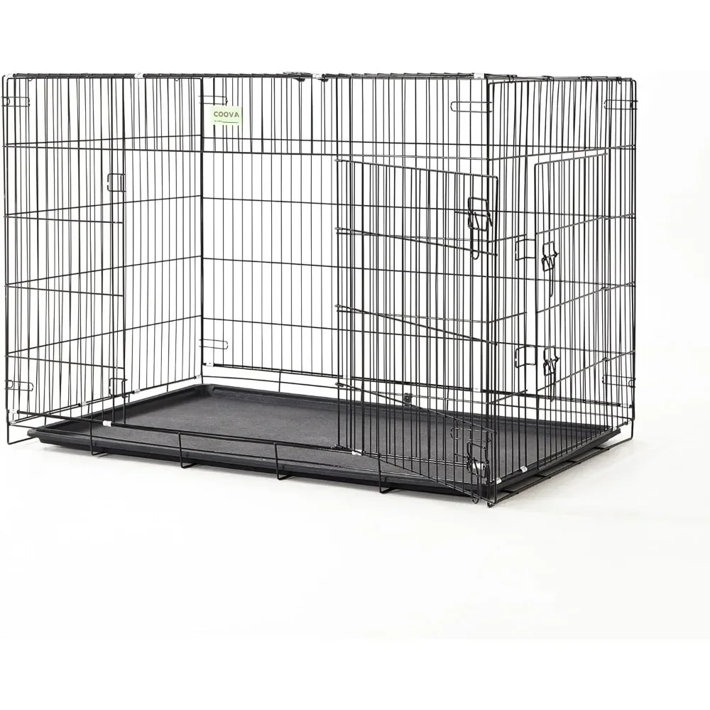 

Dog Crate, Durable Metal Pet Kennel, Double Door Foldable Portable Dog Kennel, Leak-Proof Plastic Tray, Equipped