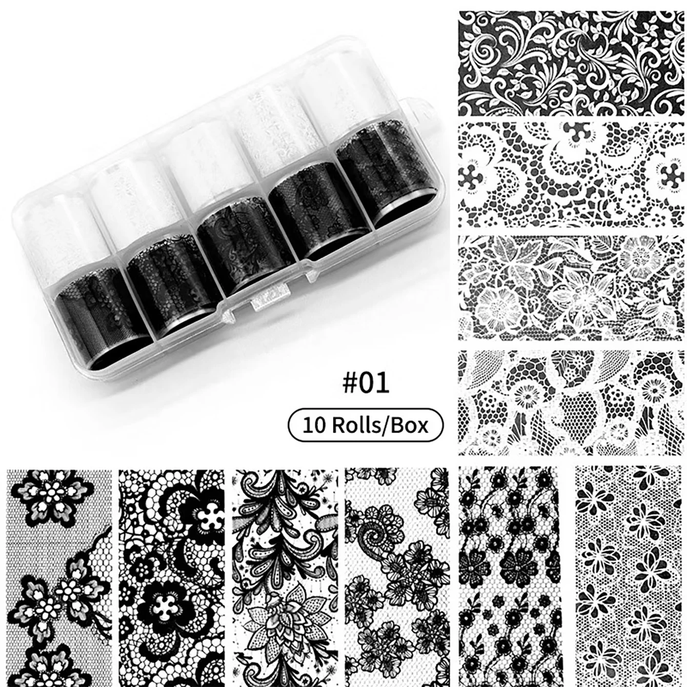 2026 New Black & White Lace Nail Transfer Stickers, Hollow Mesh Design, Aesthetic Pure Desire Hot Girl Nail Decorations
