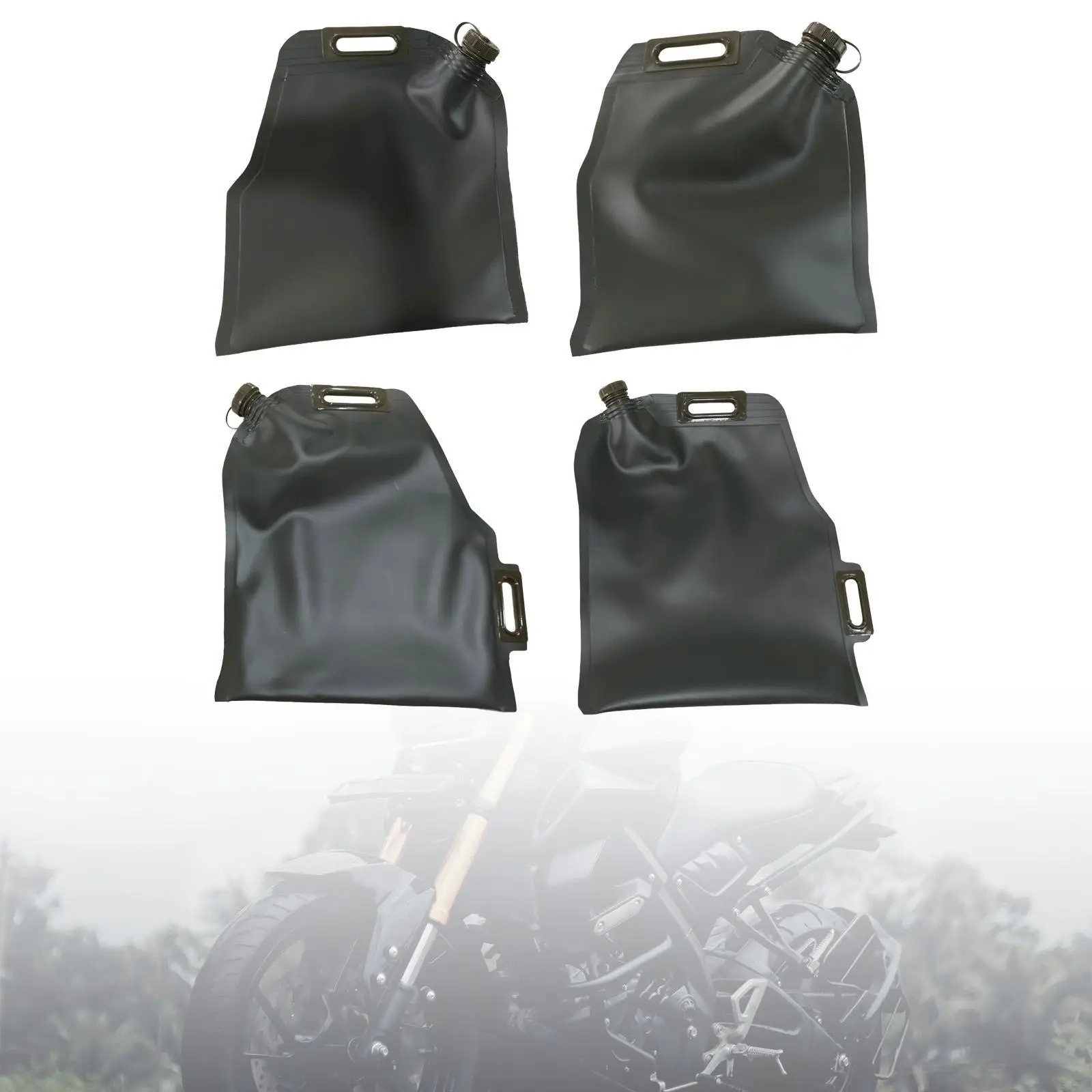 Foldable fluid containers for motorcycles and cars, portable fuel canisters