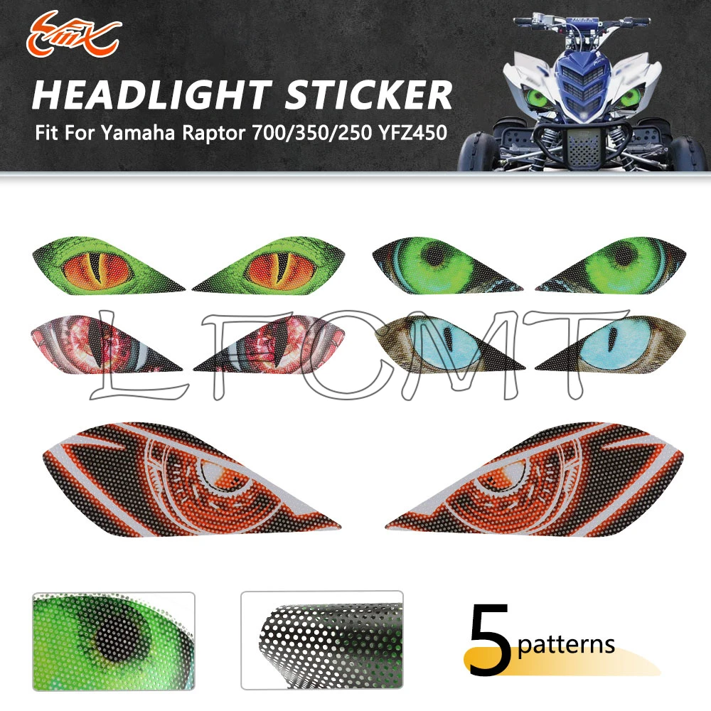 Motorcycle Headlight Sticker Head Light Eye Guard Decor Decal Fit for Yamaha Raptor 250 350 700/R YFZ 450/R/X Wolverine 350 450