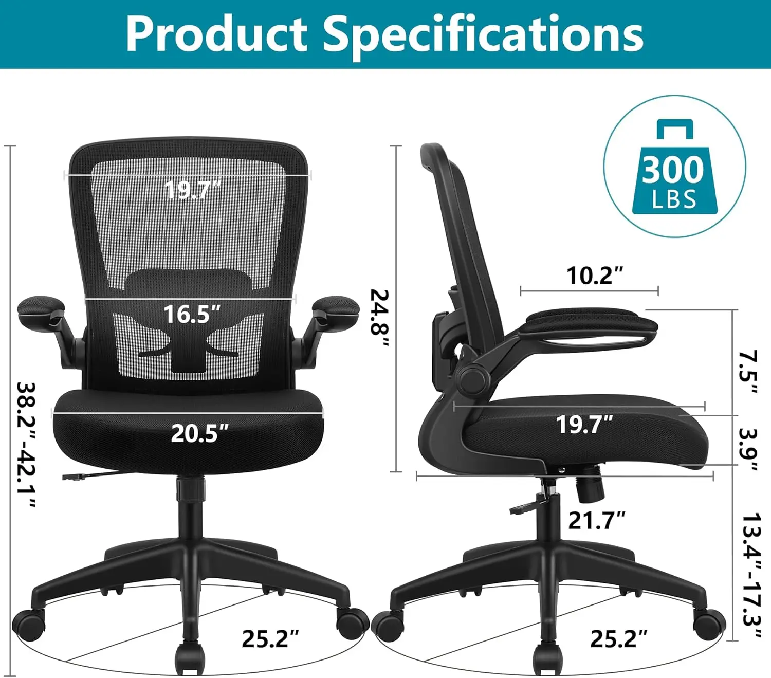 

Office Chair, Ergonomic Desk Chair Breathable Mesh Chairs with Adjustable High Back Lumbar Support Flip-up Armrests