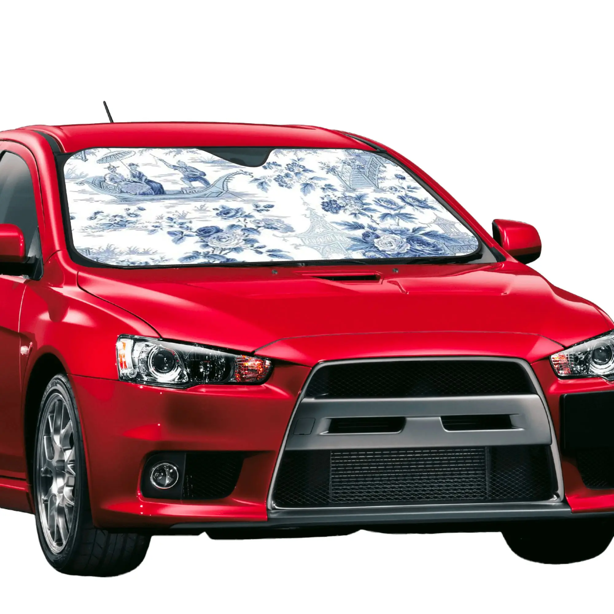 Car Front Windshield Sun Visor Powder Blue Chinoiserie Toile De Jouy UV Protection Car Sun Shade  Covers Car Solar Protection