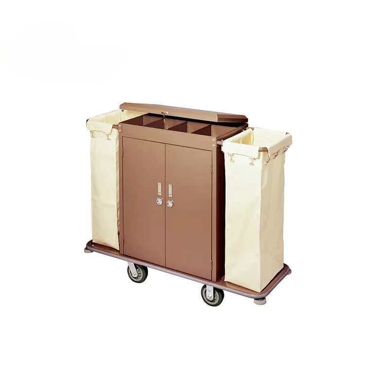 Metal Construction Housekeeping Trolley Cart with Solid Wheels