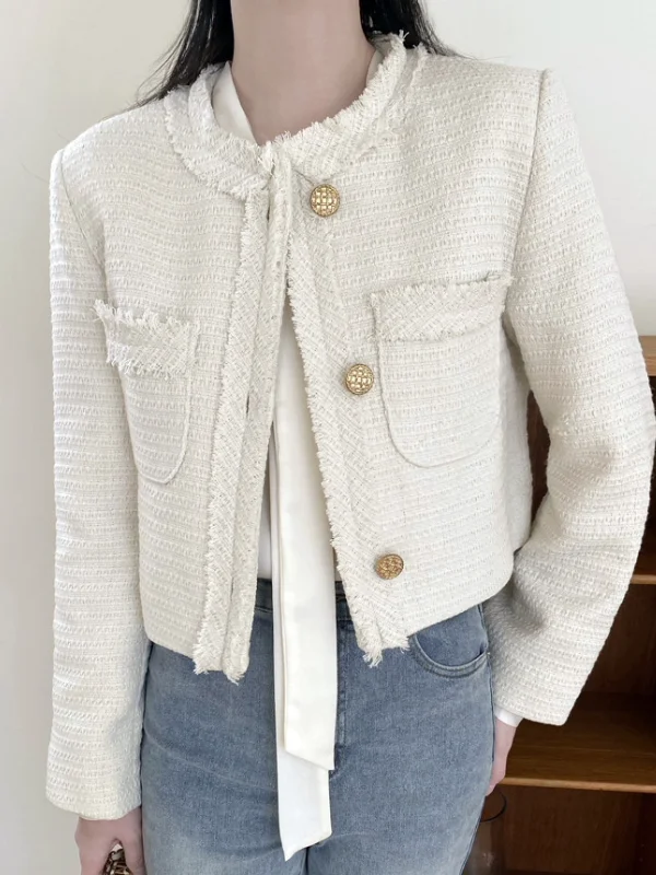 

Korean Sle ort Coat Women's Winter Faion Knitwear Luxury Design Ladylike Petite Perfume Sle Button up Jaet