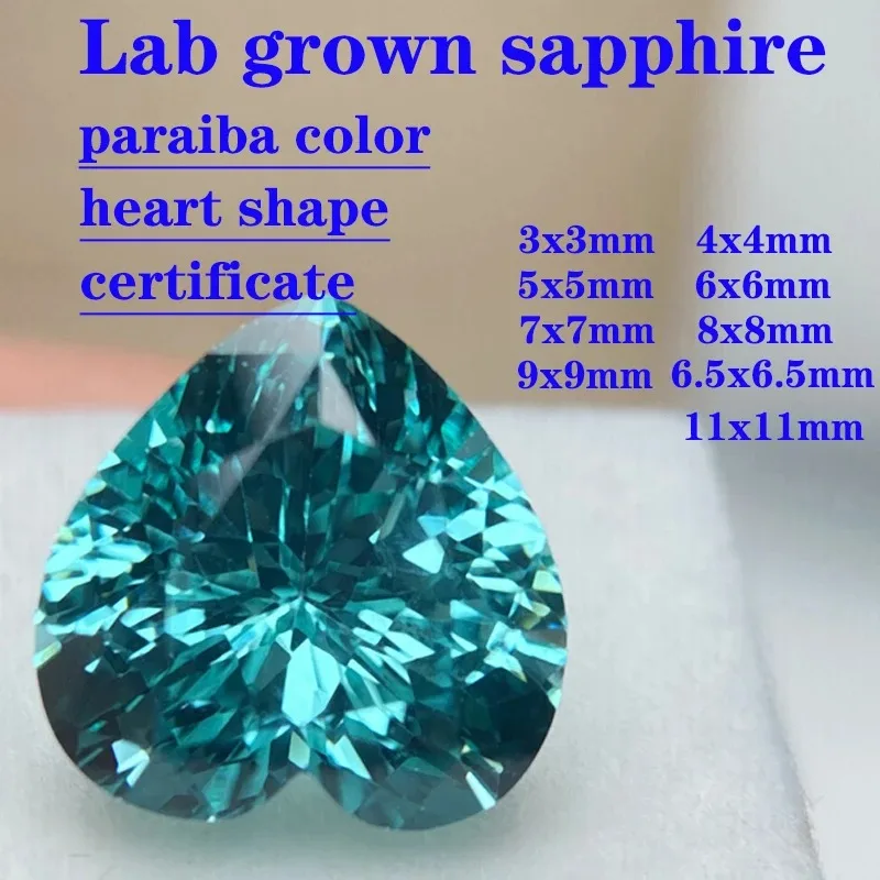 

Par-Paraiba Heart Shape Lab Grown Gemstone VVS1 with Certificate Natural Colour DIY Jewelry Making Materials Factory Wholesale P