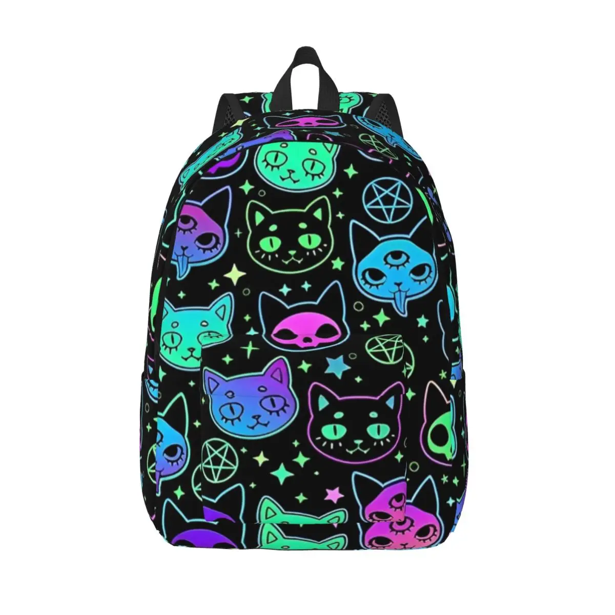 

Psychedelic Neon Cat Skull Backpack for Men Women Cool High School Hiking Travel Daypack Laptop Computer Canvas Bags Durable