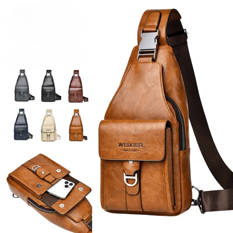 New Men's Bag High Quality PU Leather Men's Chest Bag Simple Waterproof Single Shoulder Crossbody Bags Messenger Bag Gift