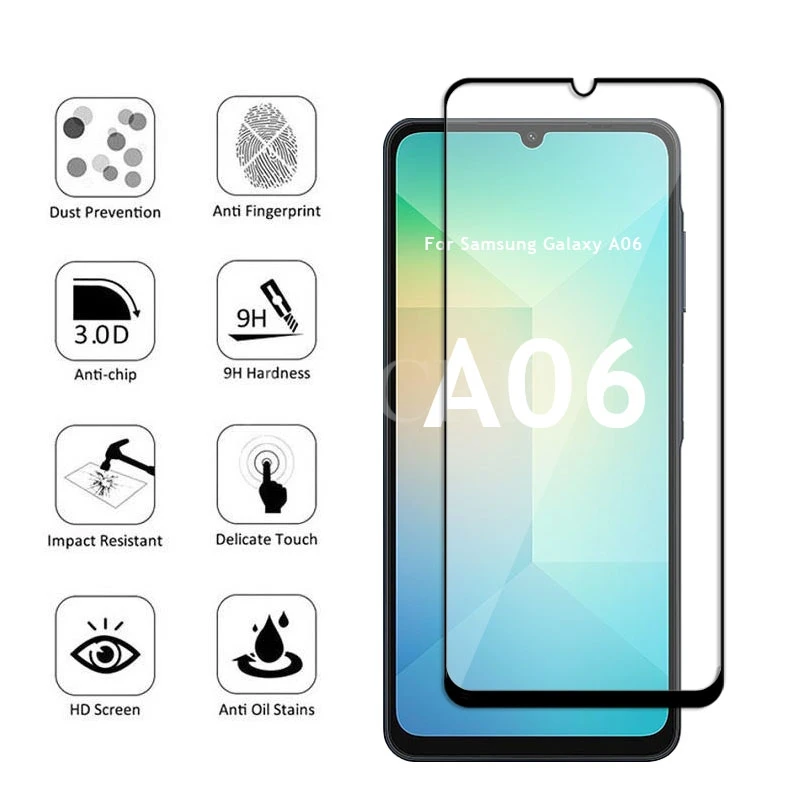 4 Pcs For Samsung Galaxy A06 Glass Samsung A06 Tempered Glass HD Flim Full Glue Screen Protector Film Galaxy A06 A05 A04 Glass