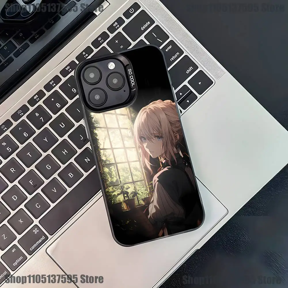حافظة هاتف V-Violet Evergarden Novel لهاتف iPhone 17,16,15,14,13,12,11,Pro,XS,Max,Plus,Mini,SE4,E غطاء أسود غير لامع مقاوم للصدمات