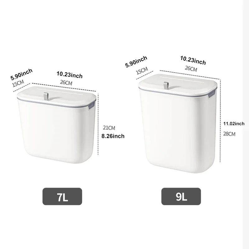 Bathroom Trash Can Wall Mounted Hanging Trash Bin With Lid Waterproof Narrow Seam Rubbish Bin Toilet Waste Garbage Bin 7/9L