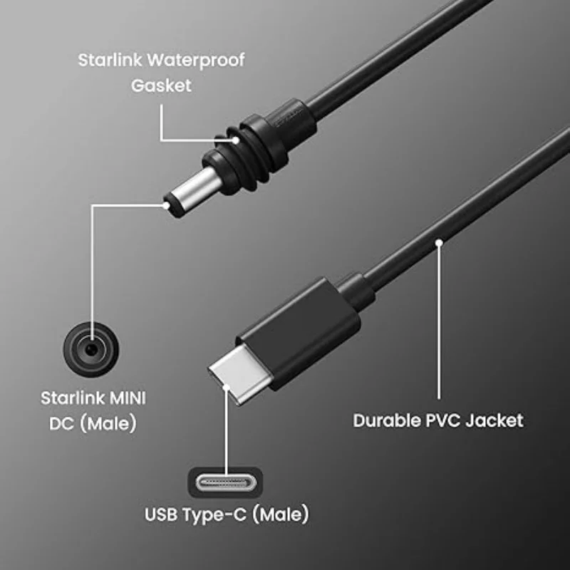 Câble USBC vers D étanche pour StarLink Space-x Mini, Protection contre les surcharges et les courts-circuits, éventuelles X Mini Type-C vers DC, 3 m, 5m, 15m