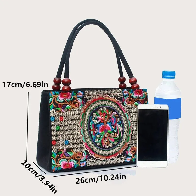 Yogodlns New Ethnic Style Embroidery Bag Double Zipper Dwustronna damska torba na ramię Crossbody