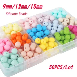 50Pcs/Lot Silicone Beads 9/12/15MM Round Focal Beads For Jewelry Making DIY Keychain Necklace Beaded Pen Bracelets Accessories