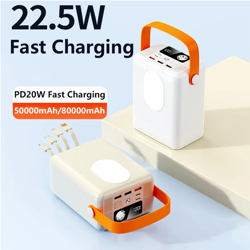 Power Bank 50000/80000mAh Portable USB C PD 22.5W Fast Charger Powerbank for iPhone Samsung Huawei Xiaomi External Spare Battery