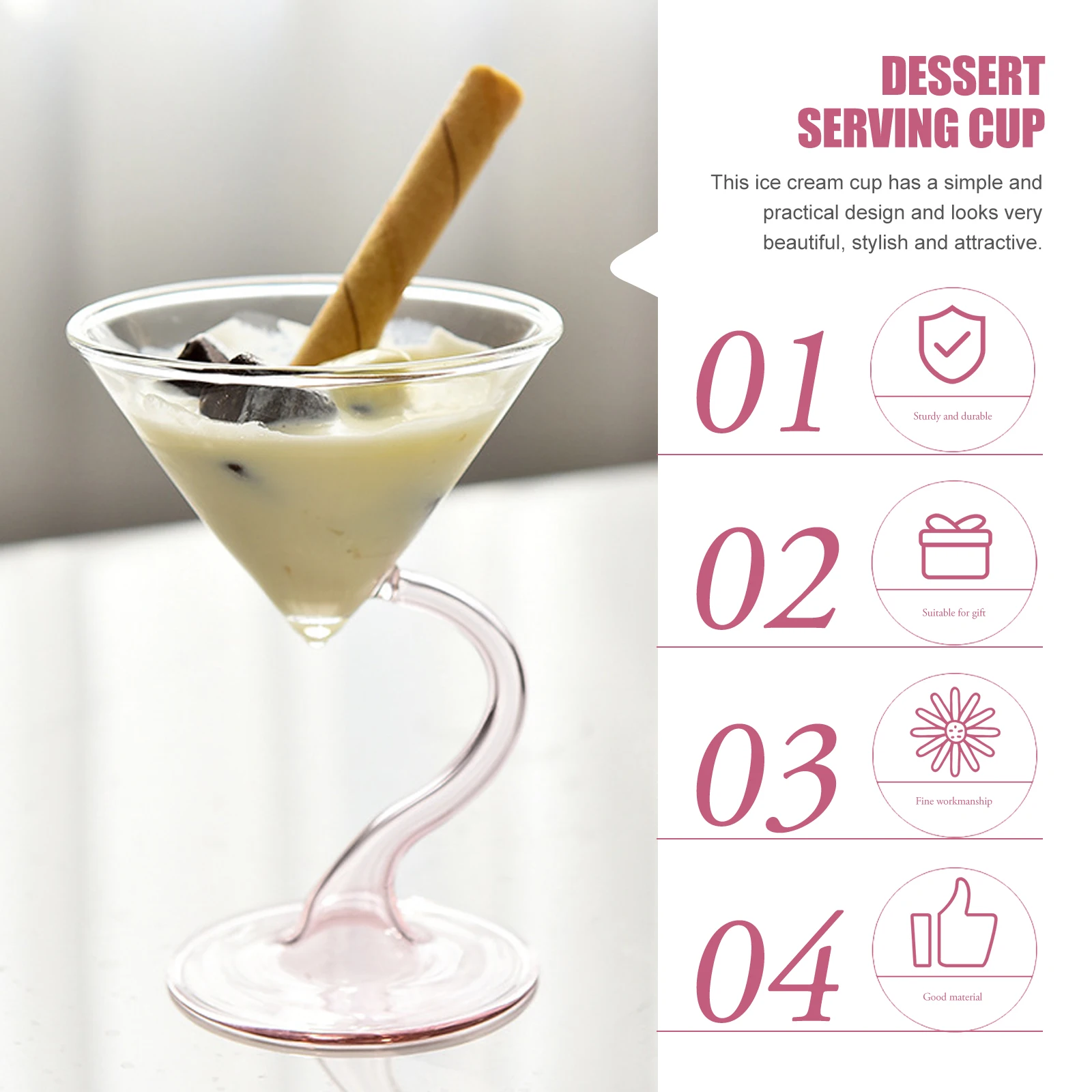 

Ice Cream Cup Glass Clear Smooth Creative Dessert Serving Cup High Base Multi-Purpose for Ice Cream Yogurt Pudding Bar