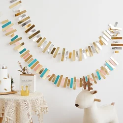 INS Wedding Backdrops Decorations Kids Birthday Party Blue Pink Paper Flag Baby Shower Gold Garland