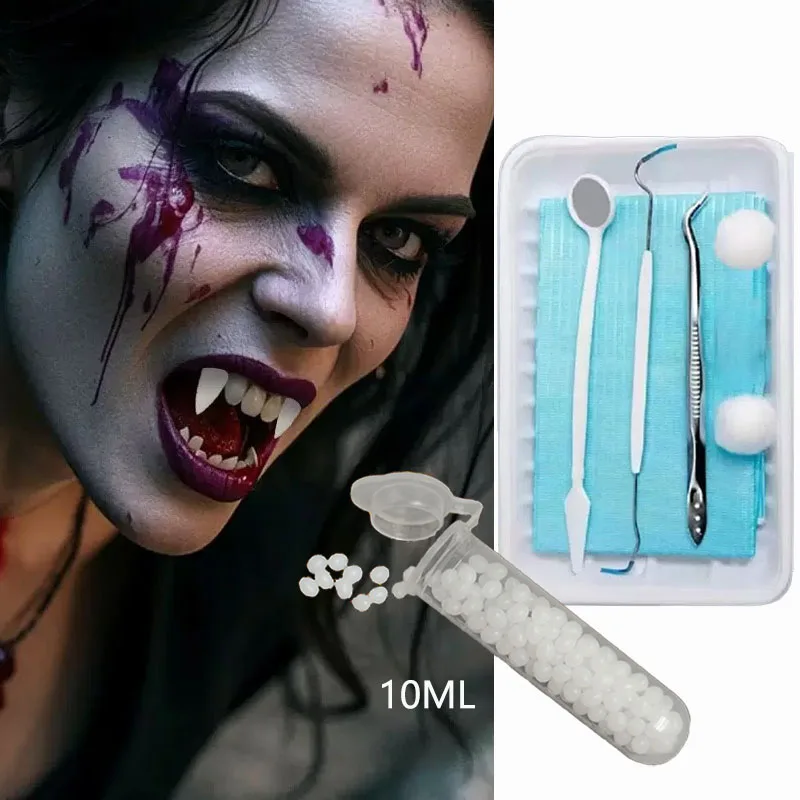 

10ML DIY Halloween Cosplay Party Vampire Teeth Fangs Dentures Props Resin Tooth Material With Adhesive Glue Dentures For Gifts