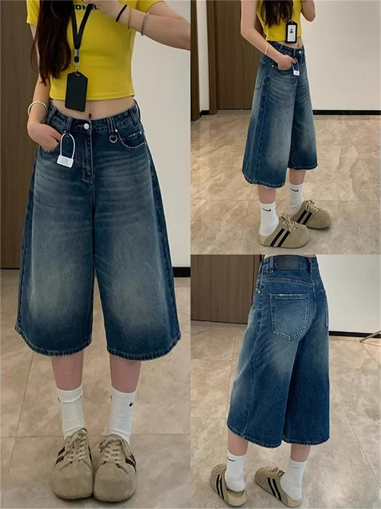 

Широкие джинсы American High Street, женские свободные брюки больших размеров с высокой талией, утягивающие прямые брюки на семь футов