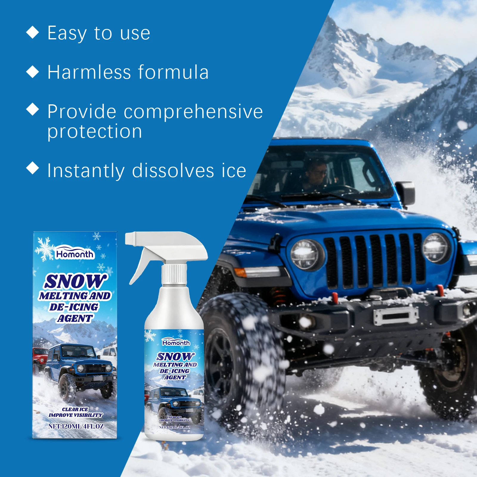 Windshield Defroster Spray Car Snow Melting De-Icing Spray for Car Glass Prevents Frost Ice in Winter Clear View Safe Driving