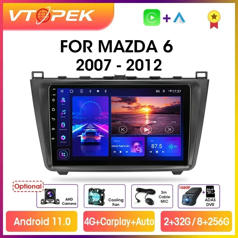 

Vtopek 9" 4G Carplay Android 11 Car Radio Multimedia Player Navigation GPS For Mazda 6 Rui Wing 2007-2012 Head Unit Support BOSE