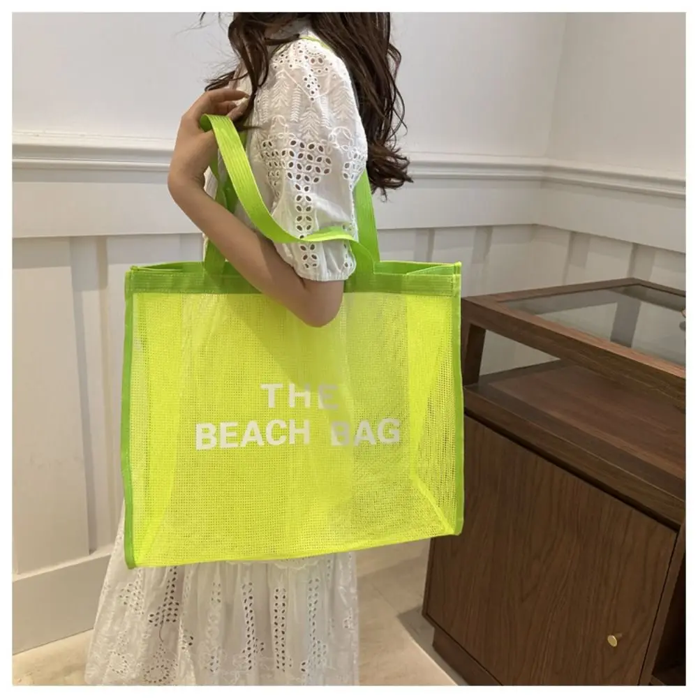 

Fashion Large Capacity Beach Bag Summer Women Handbag Transparent Mesh Bag Swimming Fitness Bag Portable Shopping Bag Girls