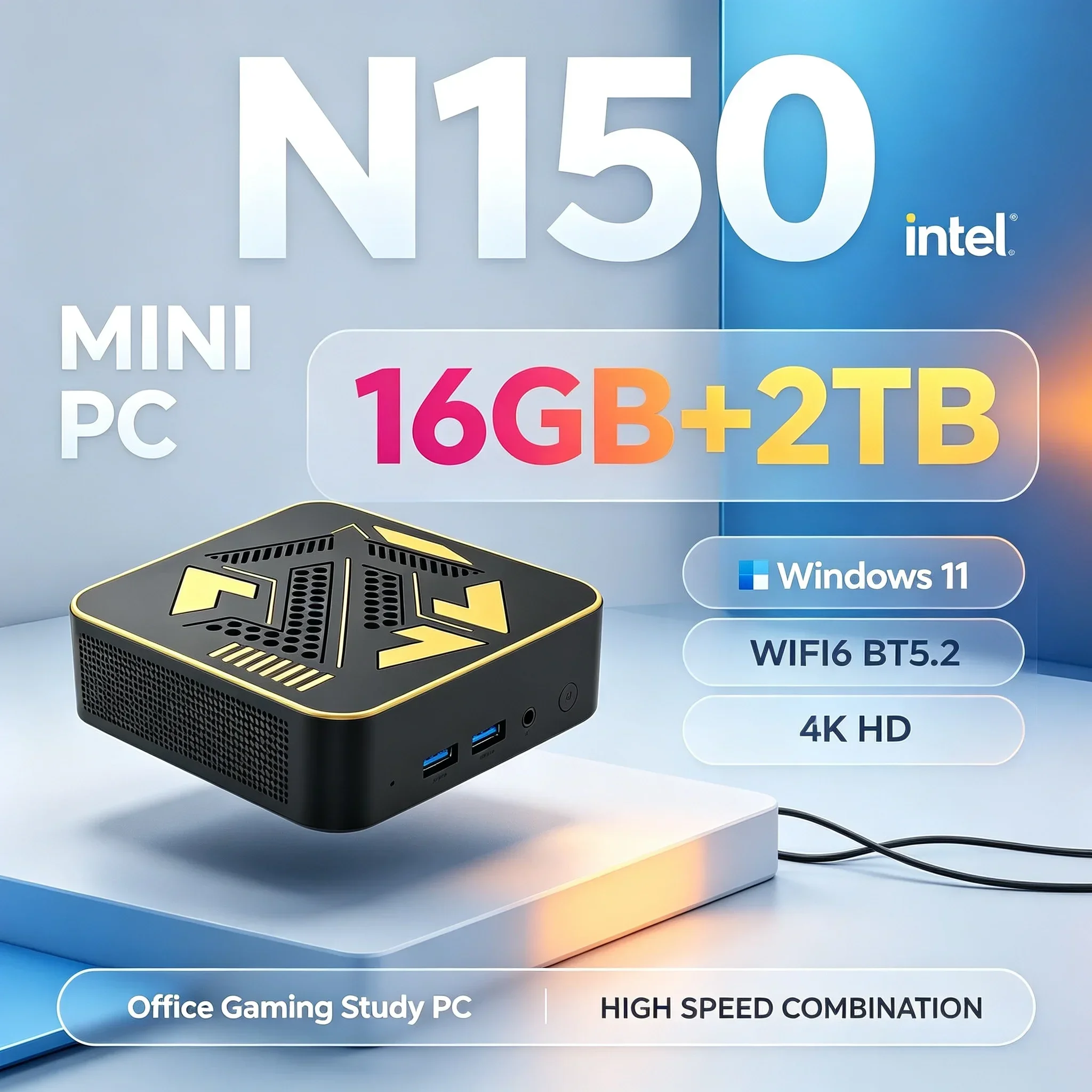 Mini Desktop Gaming PC Intel N150 Computer 16GB RAM 1TB 2TB SSD WiFi 6 BT5.2 4K HD Compact Portable Home Gaming Office PC