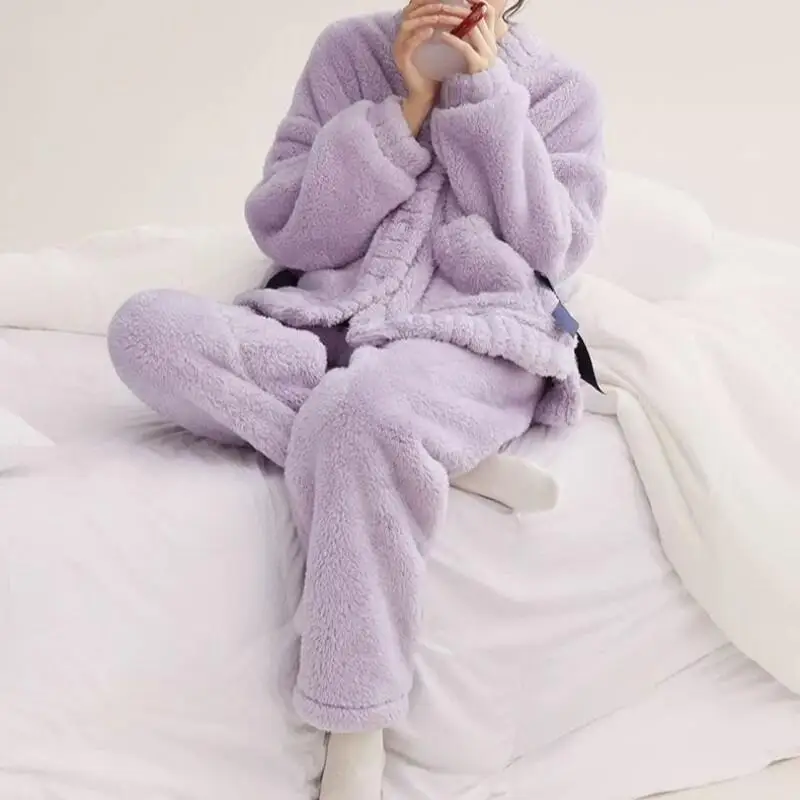 

Comfortable Sleepwear Women's Pajama Set Nightwear Female Autumn Winter Sleeping Trousers Sets Warm Cozy Long Sleeve Homeclothes