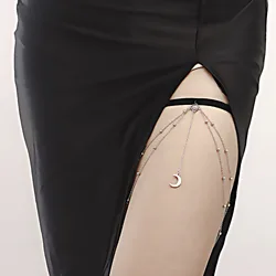 Double Layer Beads Leg Chain Sex Silver Color Metal Crescent Pendant Tassel Body Chain For Women Fashion Body Jewelry