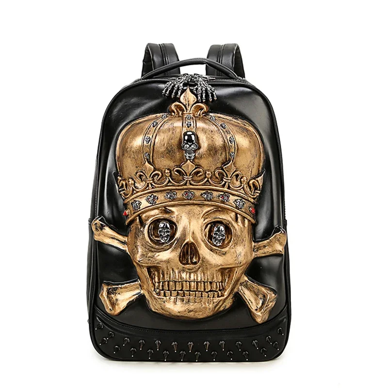

Unisex Men Gif Street Trend Personalized Backpack 3D Embossed PU Waterproof Backpacks Cool Creative Punk Skull Head Computer Bag