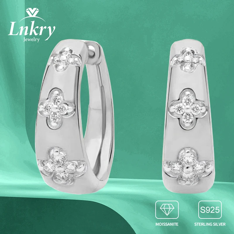 

Сертифицированные Lnkry серьги с четырьмя листьями и цветком из муассанита Brinco Prata, серьги-кольца из стерлингового серебра 925 пробы для ювелирных изделий на День святого Валентина
