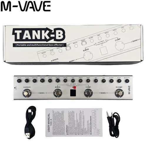 Imagen 1 del producto Pedal Multi-FX de bajo M-VAVE Tank-B/G/MINI |   36 preestablecidos con/9 preamplificador y 8 ranuras IR |   3 cadenas FX Mod/Dly/Rvb |   Tipo C Recargable