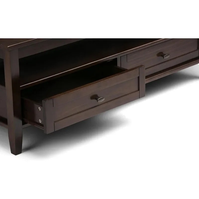 Warm Shaker SOLID WOOD Wide Rectangle Rustic Coffee Table in Tobacco Brown, for the Living Room and Family Room