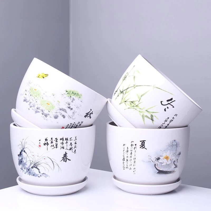 Imagem -02 - Chinês Jingdezhen Vaso de Cerâmica Pintura a Tinta Vintage Desktop Vaso Decorativo Paisagem Interior Verdura Vaso de Flores Respirável