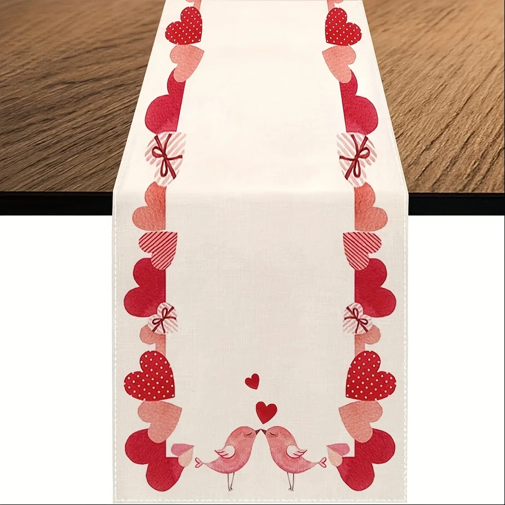 1 Piece of Table Runner with a Heart-Shaped Bird Kissing Design, Suitable for Dinner Parties, Holiday Parties, Family Gatherings, Children's Activities, Themed Cafes, Home Decoration, Christmas Markets, Cozy Tea Parties