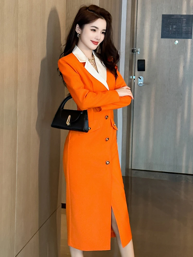 Spring Autumn Ladies Work Style Formal Dresses Women Clothing Mujer Elegant Office Commute Chic Slim Blazer Dress Robe Vestidos