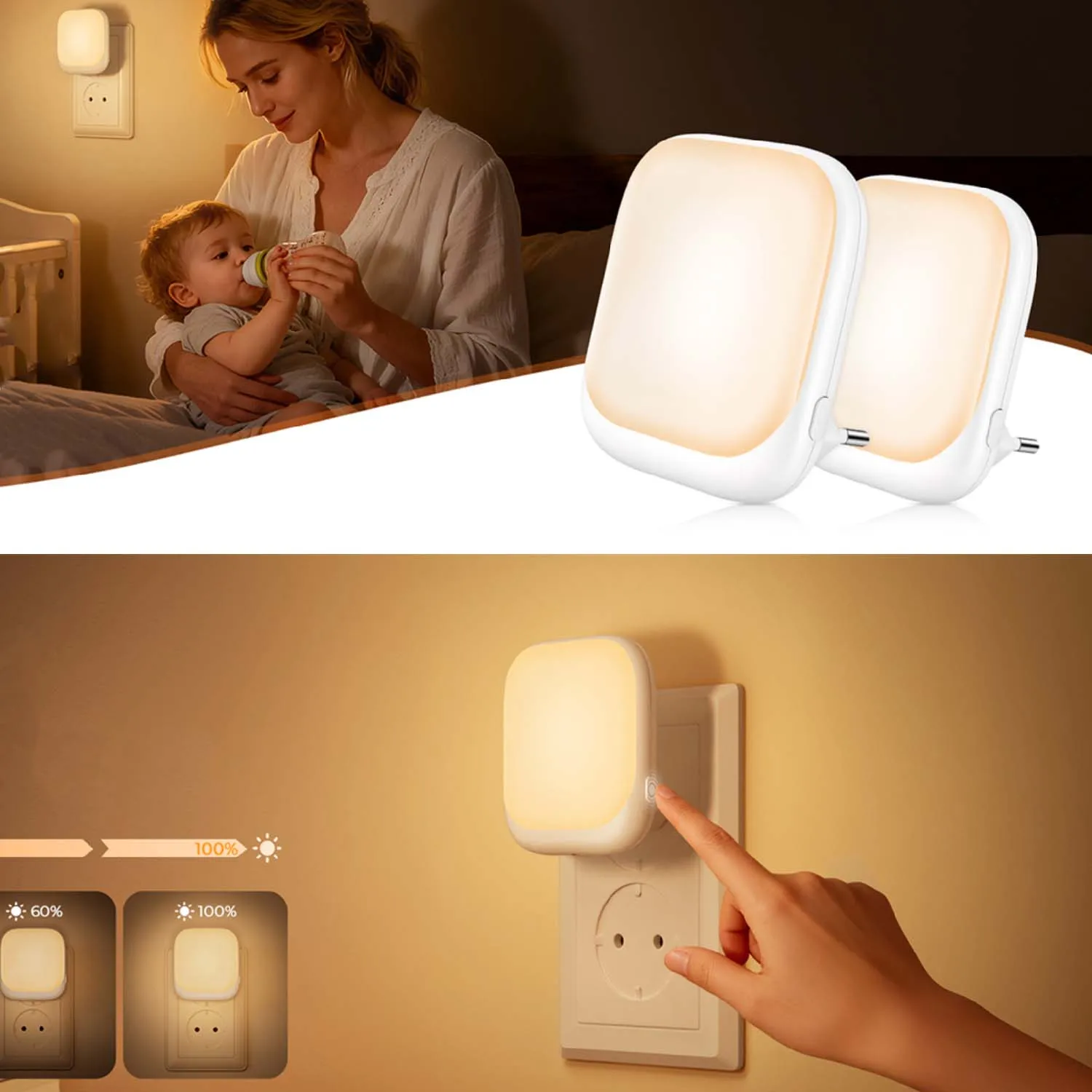 Nachtlichtstecker mit Dämmerungssensor, stufenlos einstellbare Helligkeit, sehr gut für Kinderzimmer, Treppen, Schlafzimmer