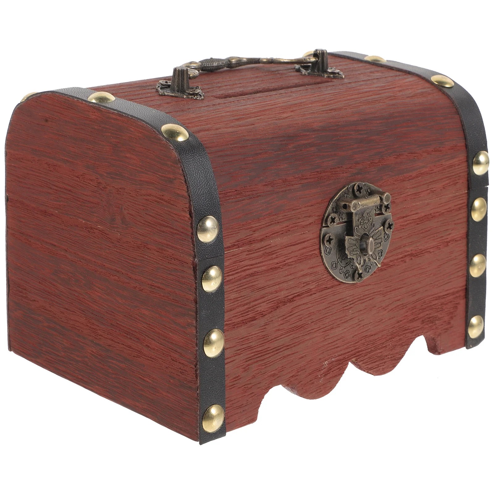 Drewniana skarbonka w stylu vintage z zamkiem, pojemnik na pieniądze, retro skrzynia skarbów, prezent urodzinowy dla dzieci, skarbonka drewniana.