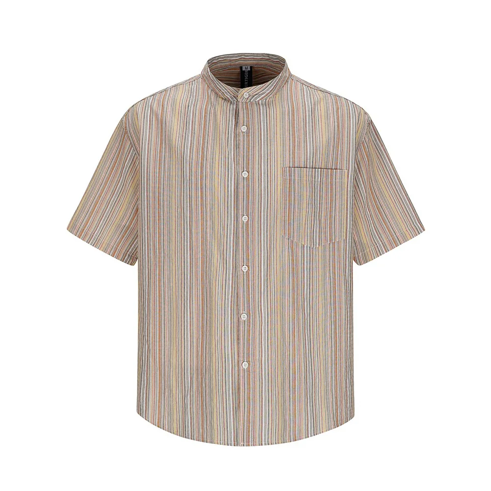 Autumn Shirt Men Japanese Korean Streetwear Cityboy Loose Casual Oversize Long Sleeve Stripe Shirts Blouses