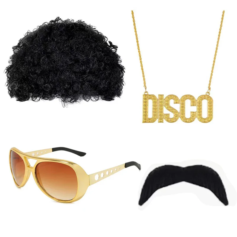 Halloween Cosplay Punk hitam keriting, Set Rock pria