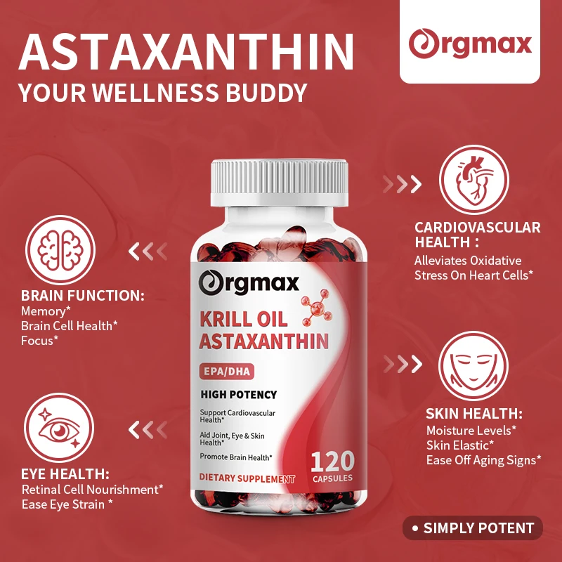 Orgmax Astaxanthin Capsules Promotes Cardiovascular Health and Accelerates Metabolism supporting Eye, Joint & Skin Health