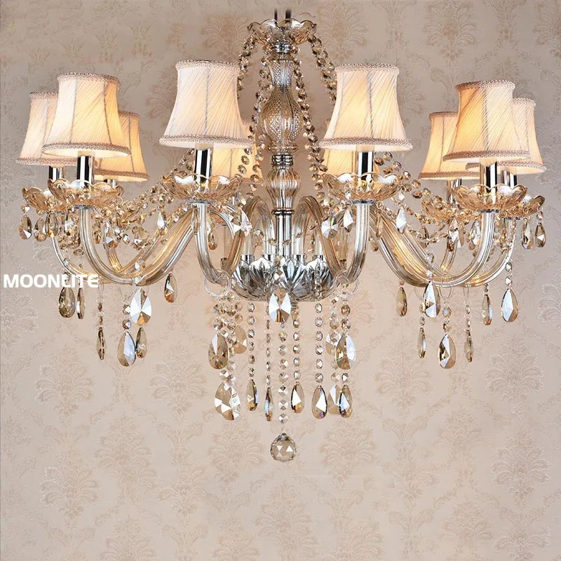 European Cognac  Amber  Clear  Anthracite  Gold  White Crystal Chandelier for Living Room Bedroom Hotel Candle Chandelier