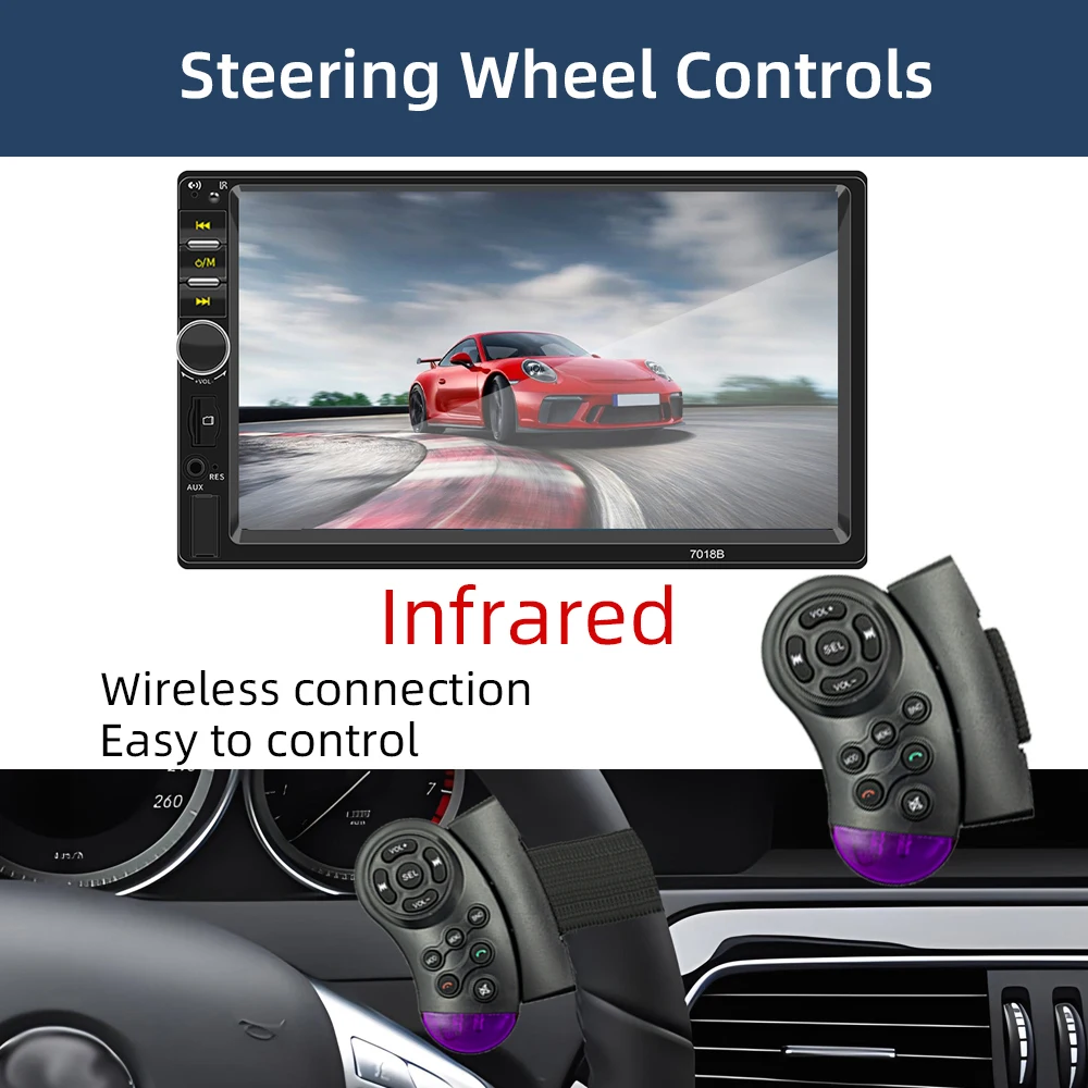 HIPPBQCC 7 Inch Car Radio 1 Din MP5 Multimedia Player Touch Screen FM ISO Power Aux Input Bluetooth USB Mirror Link Autoradio