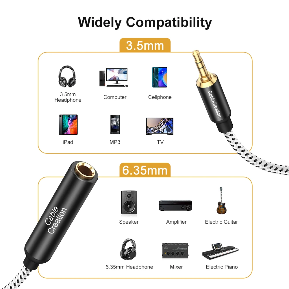 3.5mm to 6.35mm Headphone Adapter TRS 6.35 (1/4 inch) Female to 3.5 (1/8 inch) Male Adapter Cable for Amplifier Guitar Home