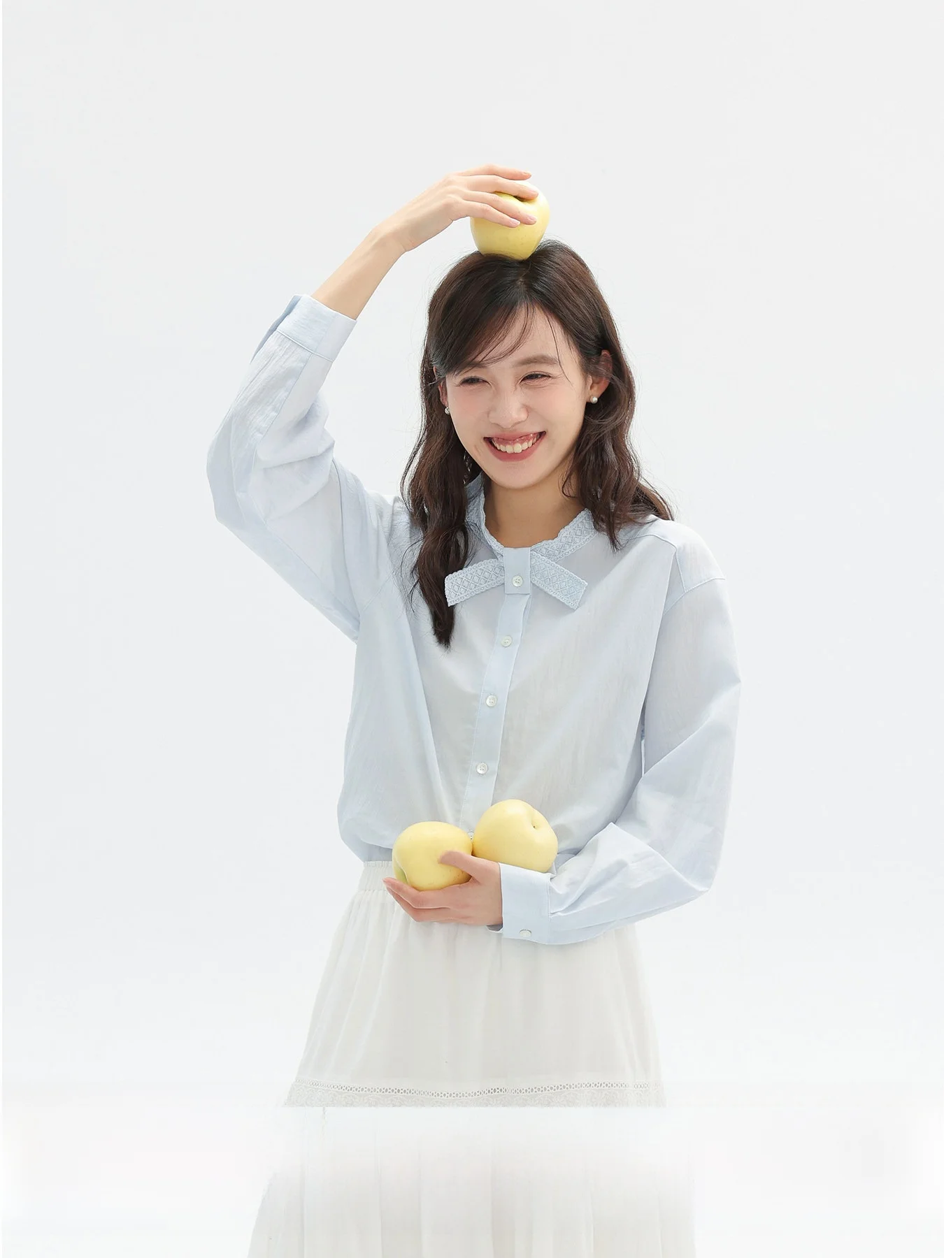 

Mint Glacier Style Commute Lyocell Cotton Long Sleeve White Shirt Women's Top Spring Inner Blue Shirt Jacket