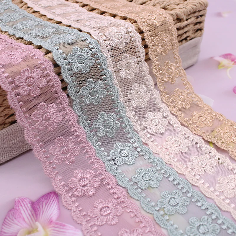 2 Yards Colorful Lace Ribbon Floral Trim Sewing Crafting Lace Ribbon for Gift Wrapping DIY Scrapbooking Party Decoration Crafts